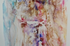 Blumen mit Gardinen / Aquarell / 17 x 24