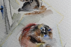Zwei Hunde / Aquarell/Mischtechnik / 8 x 10,5
