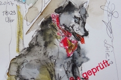 Großer Hund in der Bahn / Aquarell/Mischtechnik / 14 x 10