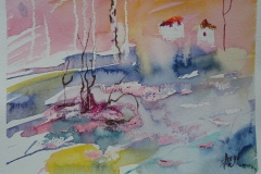 Landschaftsskizze / Aquarell/Ölpastellkreide / 18 x 14