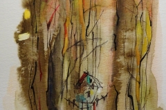 Haus im Wald / Aquarell/Mischtechnik / 17 x 24