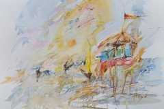 Sunset freedom bar / Aquarell/Ölpastellkreide / 30 x 40