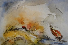 Segelboot / Aquarell/Mischtechnik / 24 x 17
