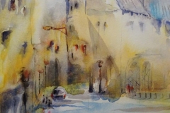 Stadt in Gelb / Aquarell/Mischtechnik / 24 x 32